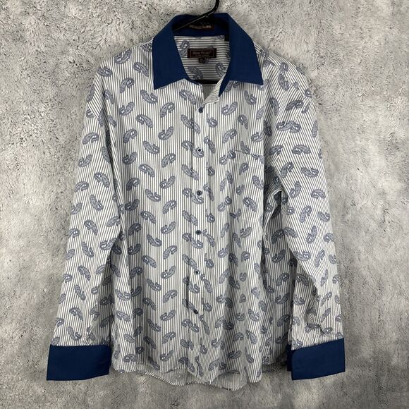 Henri Picard by Don Jonathan Paisley Dress Shirt French Cuff 16.5 34/35 Blue - Picture 1 of 6